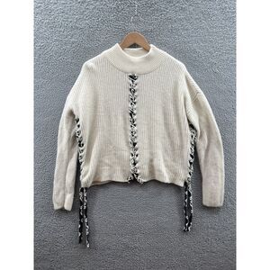 Tabula Rasa L33908 Mughal Cream Lace Up Turtleneck Sweater Size Medium